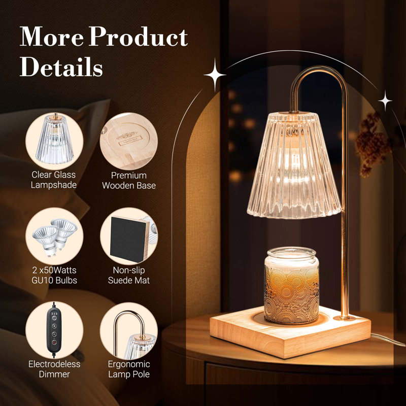 Candle Warmer Lamp with Timer, Dimmable, Adjustable Height - Electric Top Down Melting for All Jar Candles - Home Decor Wax Melter Light (Includes 2 Halogen Bulbs)