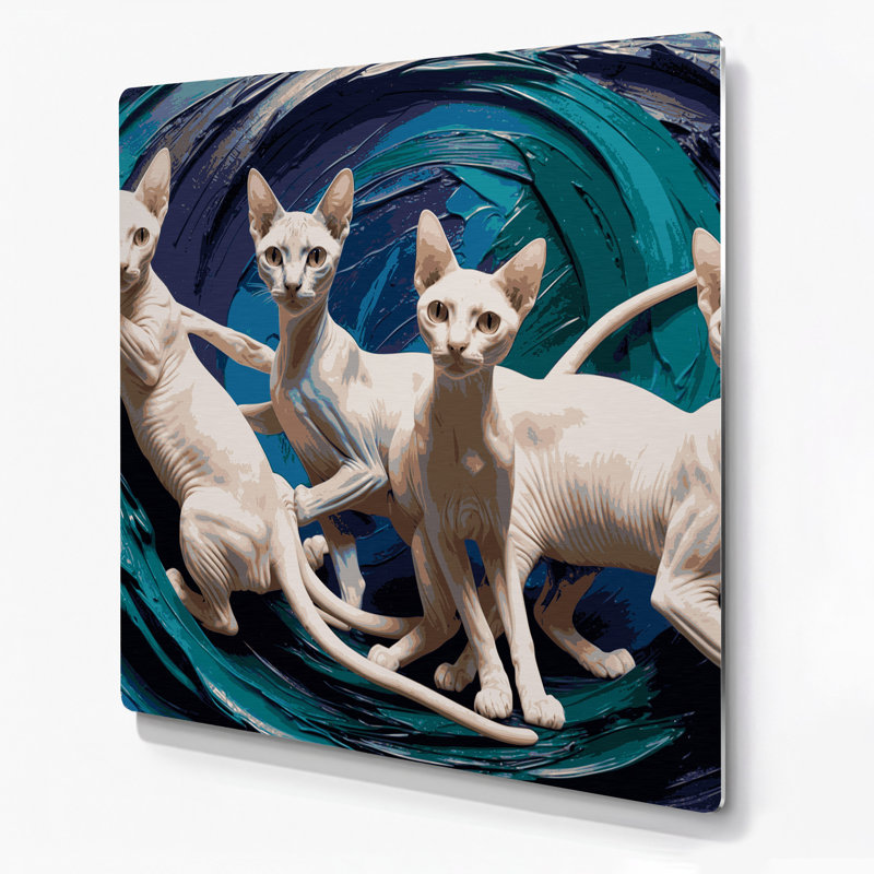 Chats Peterbald, art mural gris en métal, 16" H x 16" W