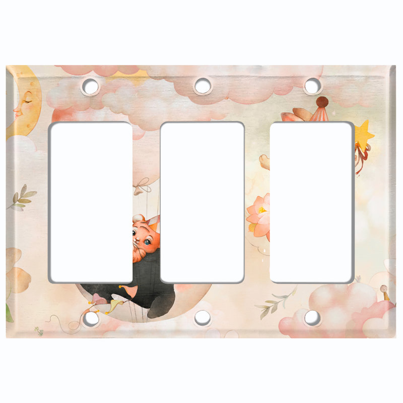 Cute Nursery Whale Rabbit Cloud Orange 3 - Gang Toggle Light Switch Standard Wall Plate
