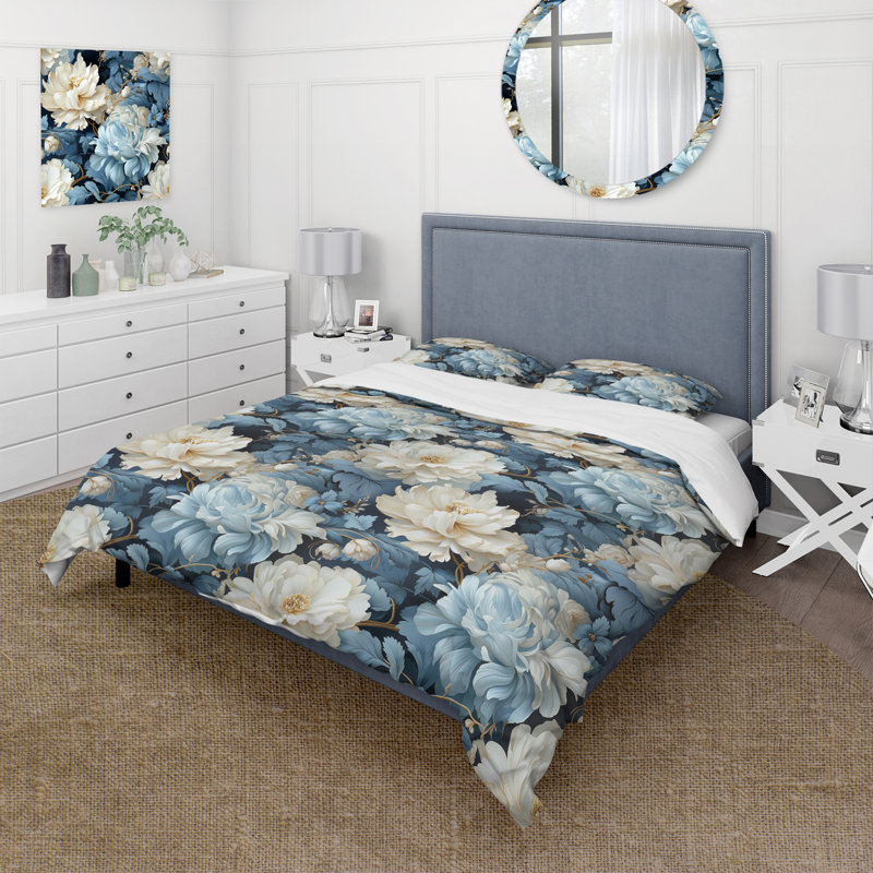 Ensemble de housse de couette Ethereal Rococo Flourish Victorian, Housse de couette pour grand lit et 2 taies décor