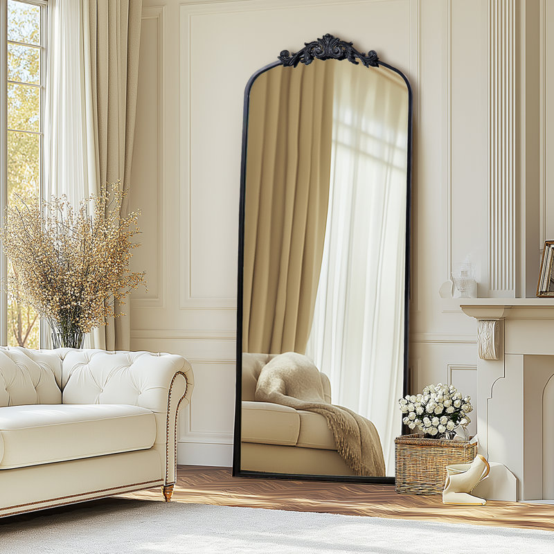 Miroir mural antique antique avec arche noire, 71 po x 30 po, Noir
