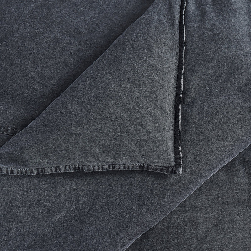 Stonewashed Cotton Canvas Stonewashed Cotton Canvas Solid Color Classic Chic Casual Duvet Cover Set, Charcoal