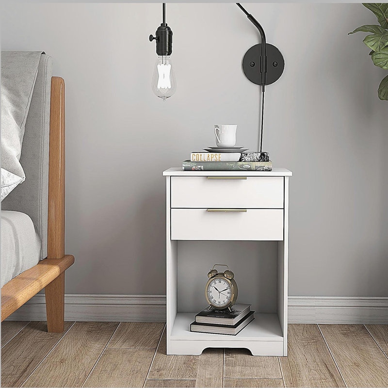 Table de chevet avec 2 tiroirs, table de bout, table de chevet avec espace ouvert