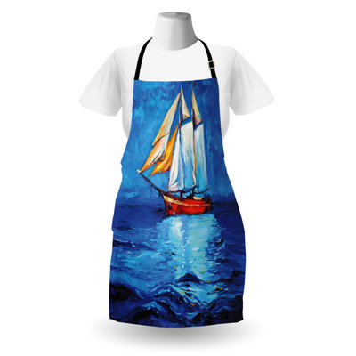 Tablier nautique East Urban Home, reproduction d'art pour voilier, taille adulte, bleu marine et bleu