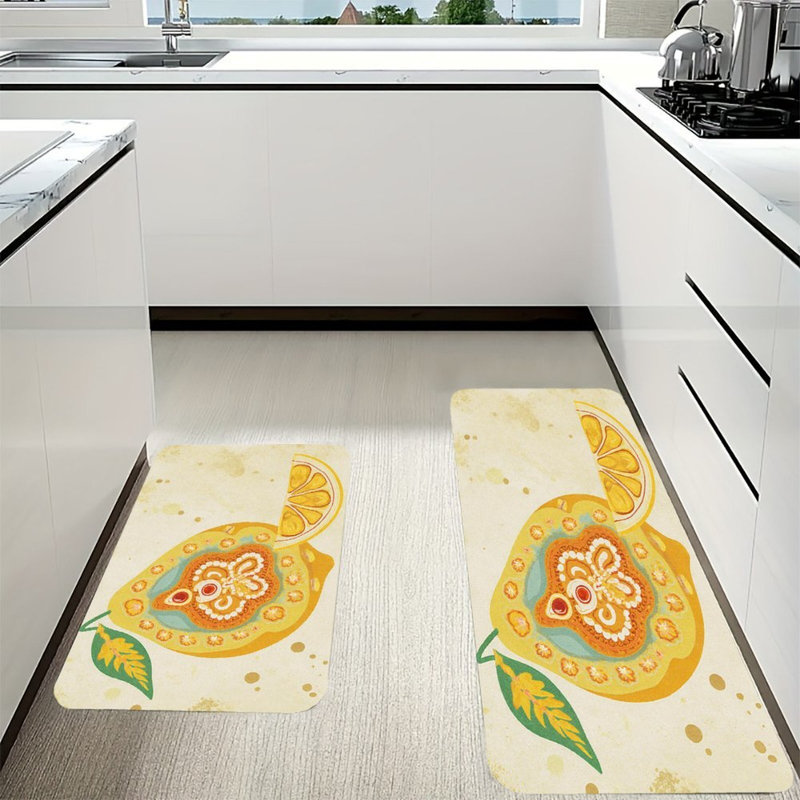 Decorative Lemon Art Kitchen Mat Set – 2 Pack