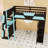 Full Wood Loft Bed with Desk, LED Light, Charging Ports and Shelves-1211291342