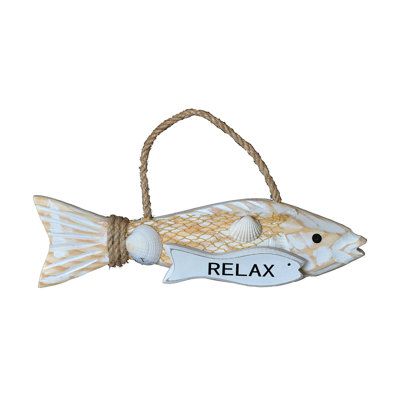 Décoration de poisson suspendue en bois avec un poisson bleu