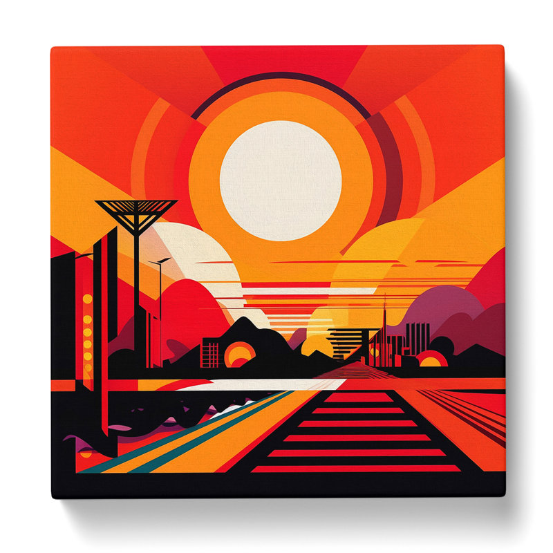 Japanese Sunset Constructivism - Wrapped Canvas, 35cm H x 35cm W x 3cm D