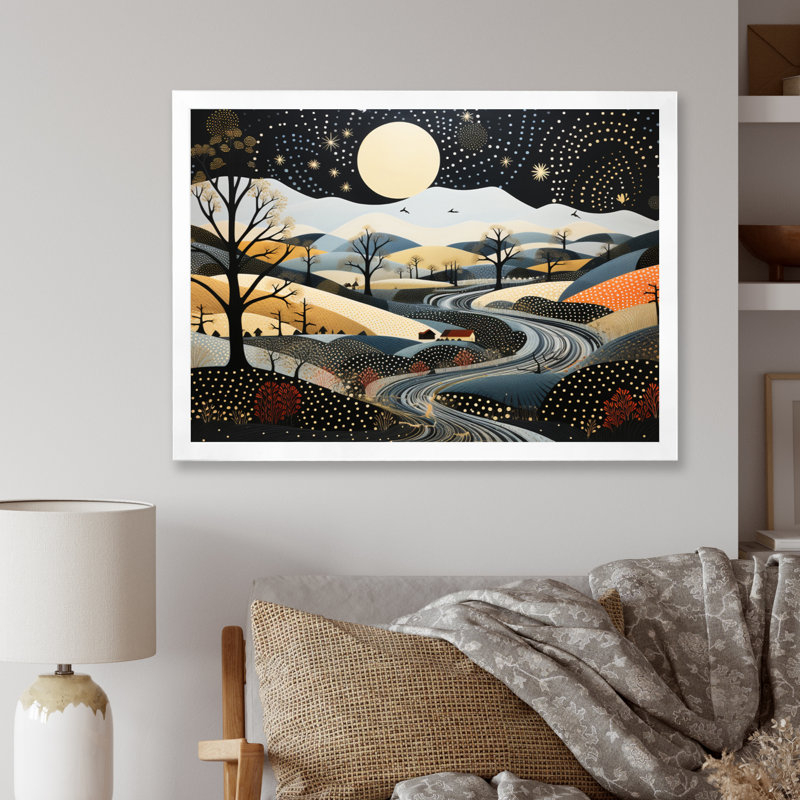 "Blue and Gold Modern African Landscape IV", reproduction d'art sur toile, H 16 po x l 32 po x P 1 po, Cadre photo blanc