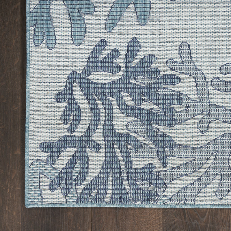 Tapis bleu / gris en polypropylène tissé à la machine Rectangle Alna, Rectangle 5 pi x 7 pi