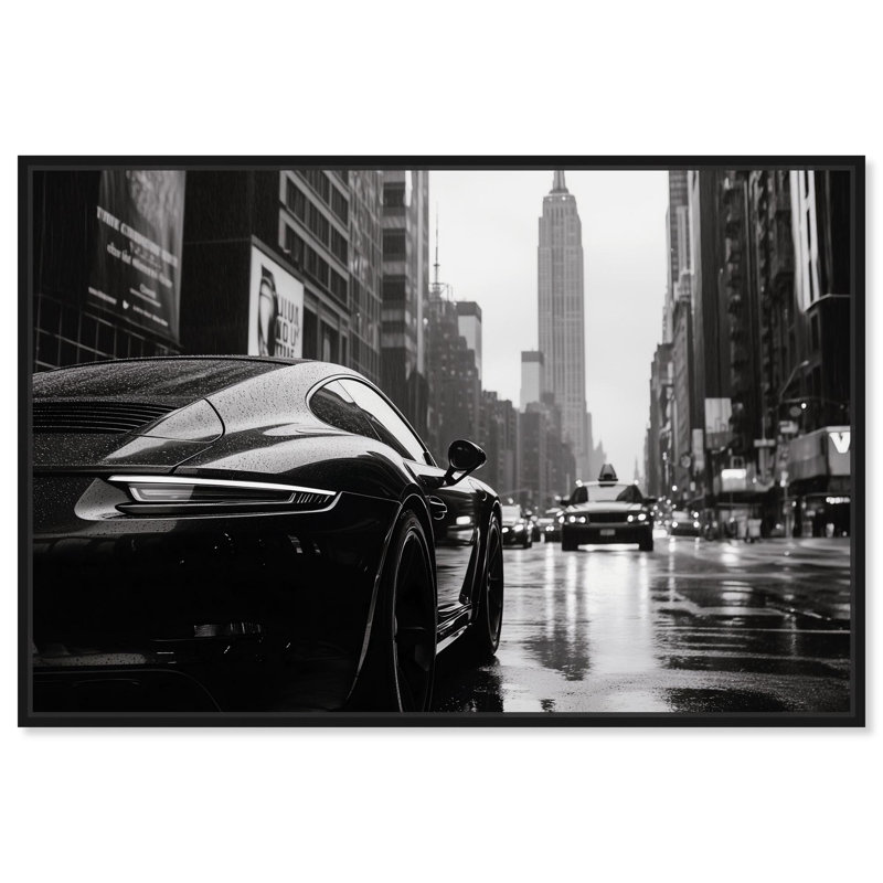 Rainy Day New York, photographie élégante sur toile par , H 25 po x l 37 po, Cadre flottant noir
