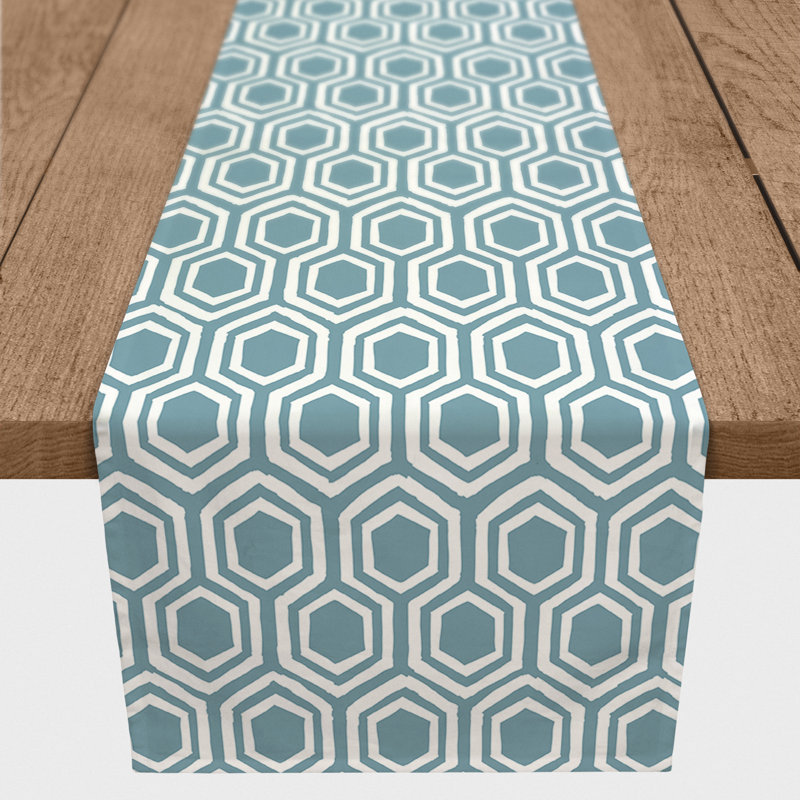 Chemin de table Hexagons, 90 po x 16 po, Bleu