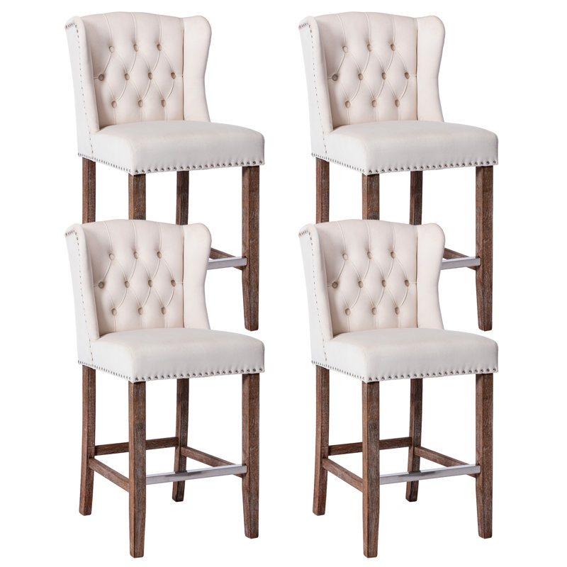 Archee Wingback Upholstered Counter Height Bar Stools, Beige