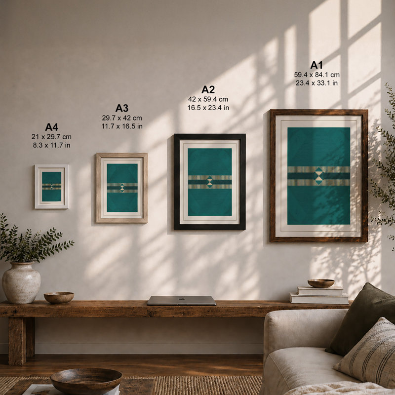 Teal Geometry Minimalist - Framed Print, A2 - 59.4 x 42.0 cm, White