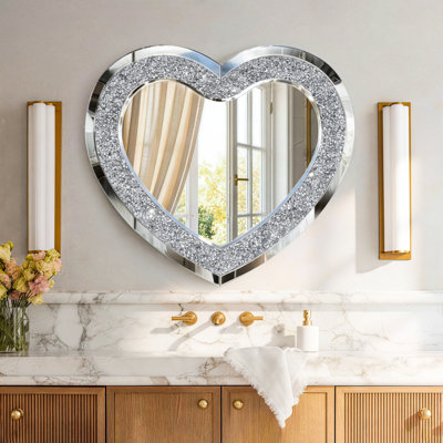 Amla 27.5" Crushed Diamond Décor Heart-Shaped Wall Mirror