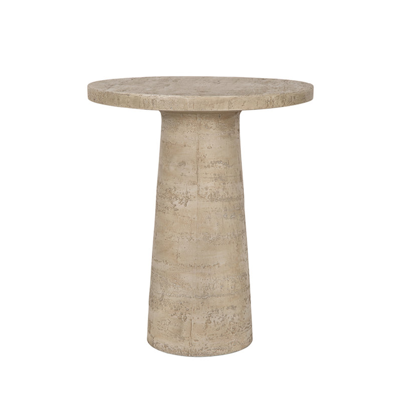 22X22x25.5" Cream Round Side Table With Pedestal Base