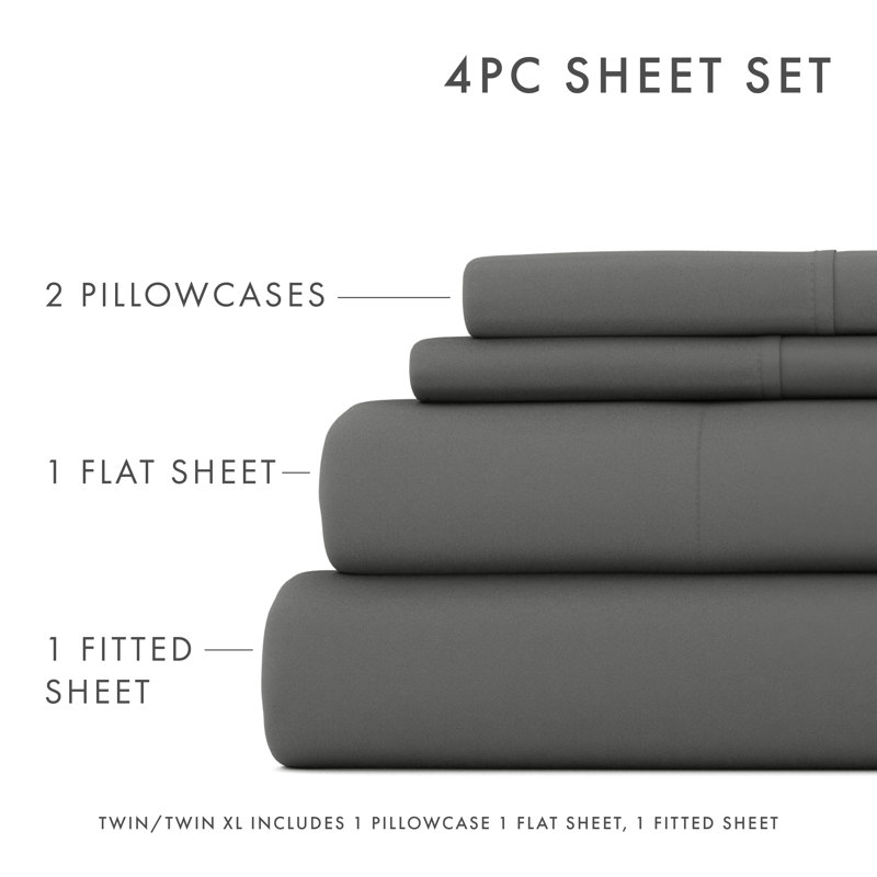 Solid Microfiber Ultra Soft Sheet Set, Queen Sheet Set with 2 Pillowcases, Gray
