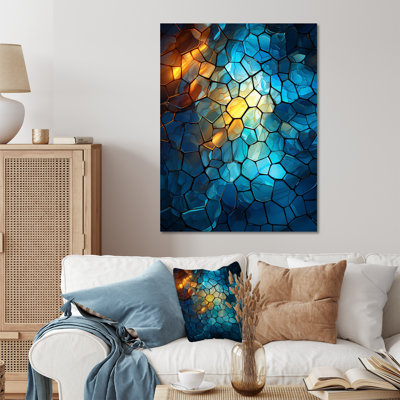 Fractal Blue And Yellow Mosaic  I - Abstract Metal Wall Art Decor
