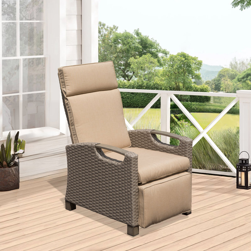 Recliner Patio Chair with Cushions, Beige