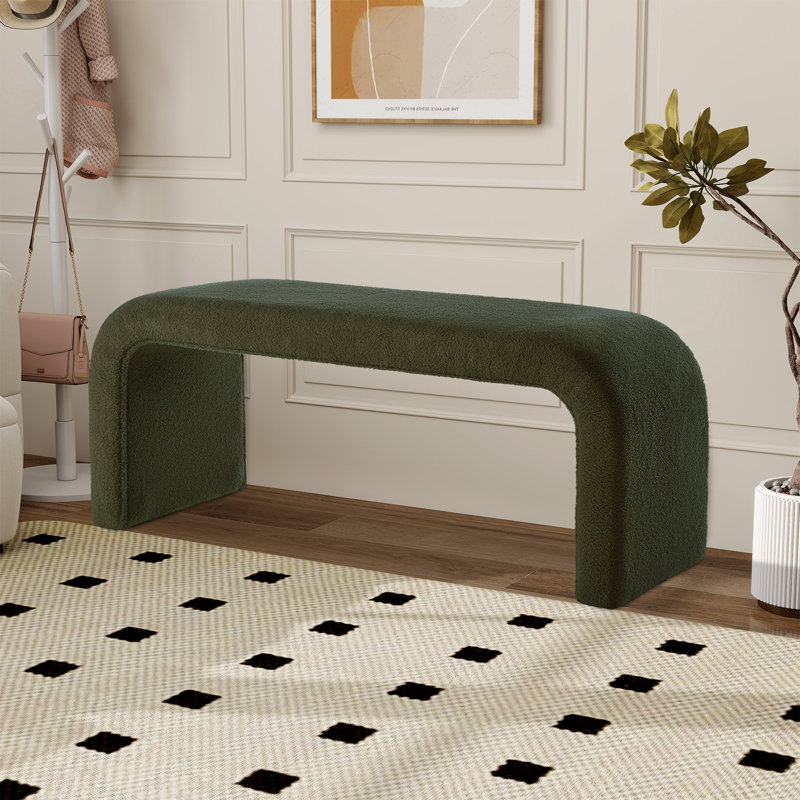 Banc rembourré de 43,98 po avec tabourets, Vert foncé