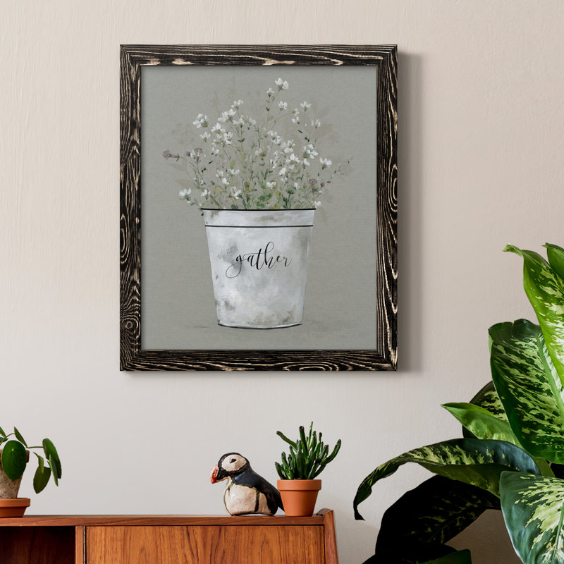 Bouquet de grâce, pot de grâce, peinture sur toile, H 20 po x l 17 po x P 1,5 po, Cadre noir
