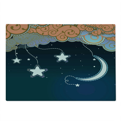 Ambesonne Moon Cutting Board Large Size Clouds Stars and Moon Dark Blue Salmon White