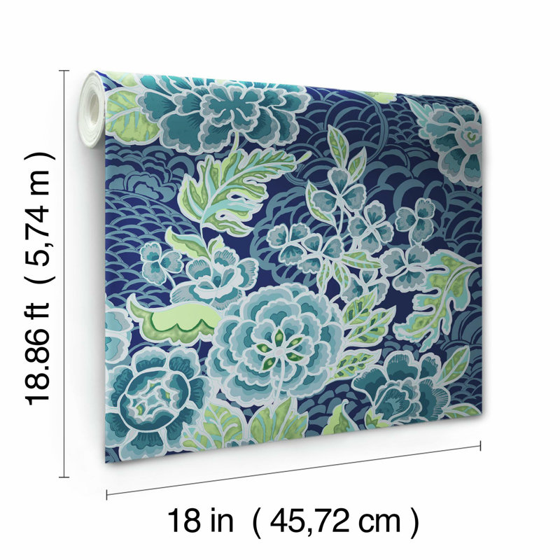Rouleau de papier peint pelez et collez L 18,86 pi x l 18 po Waverly Zen Garden, Bleu / vert