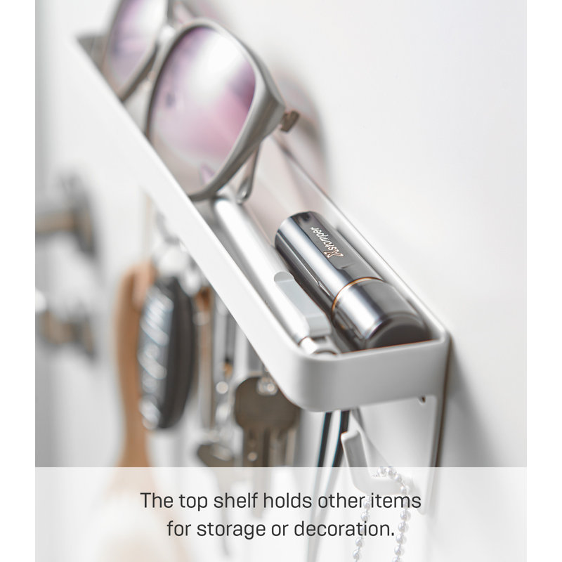 White Magnetic Key Rack with Tray and Hooks