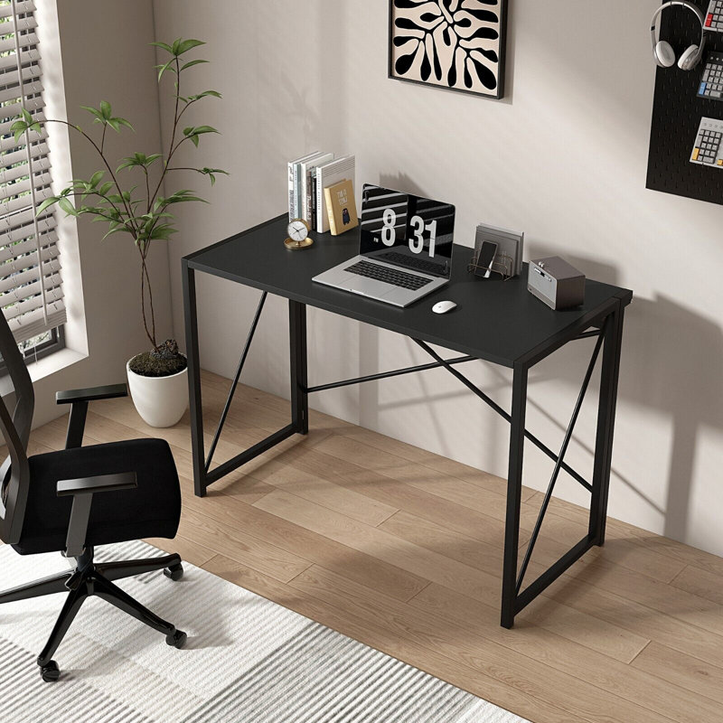 Matys Rectangle Folding Writing Desk, Black, 75 H x 80 W x 40 D cm
