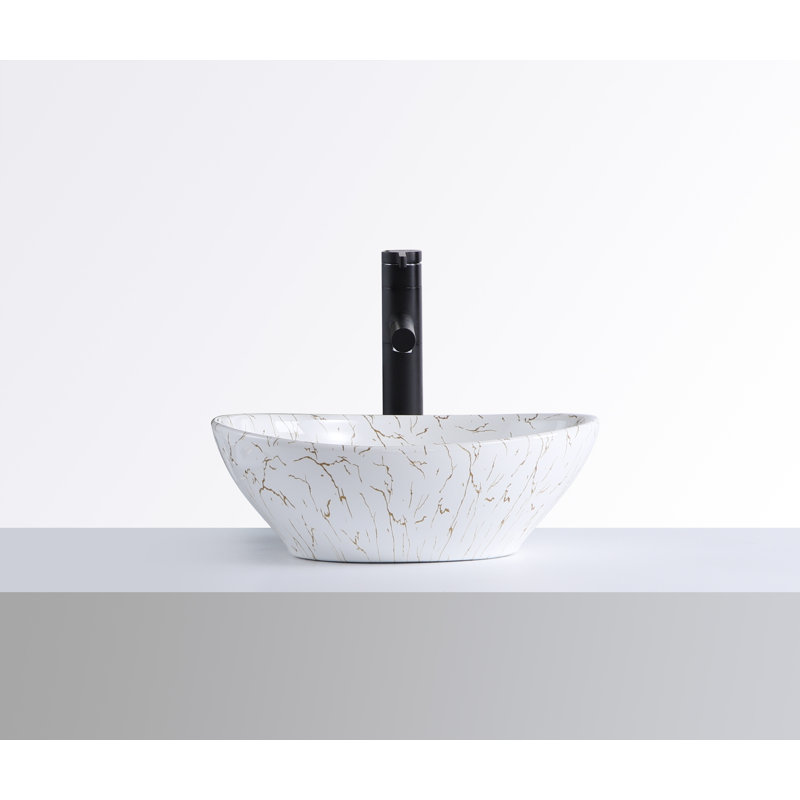 Java, vasque ovale en porcelaine de 16 po avec effet marbre blanc