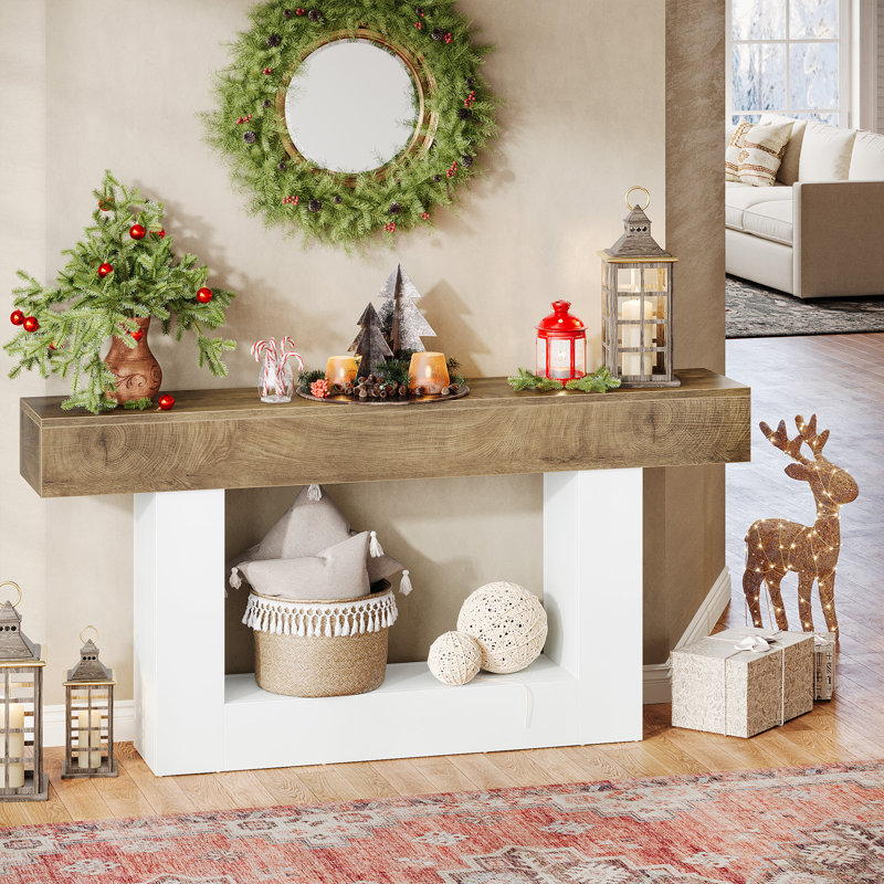 63" Console Table for Entryway, Narrow Sofa Table Behind Couch for Living Room, Hallway, Brown/White