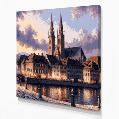 Cities Zurich Switzerland Black Canvas Wall Art