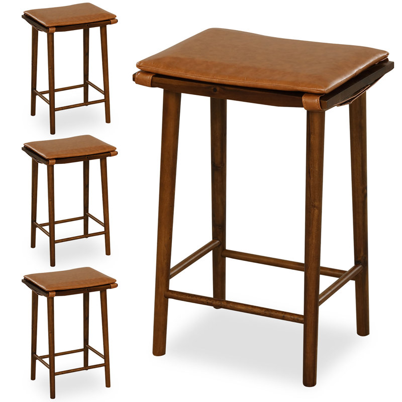 Nathin Upholstered Counter Stool with Solid Wood Frame, 4