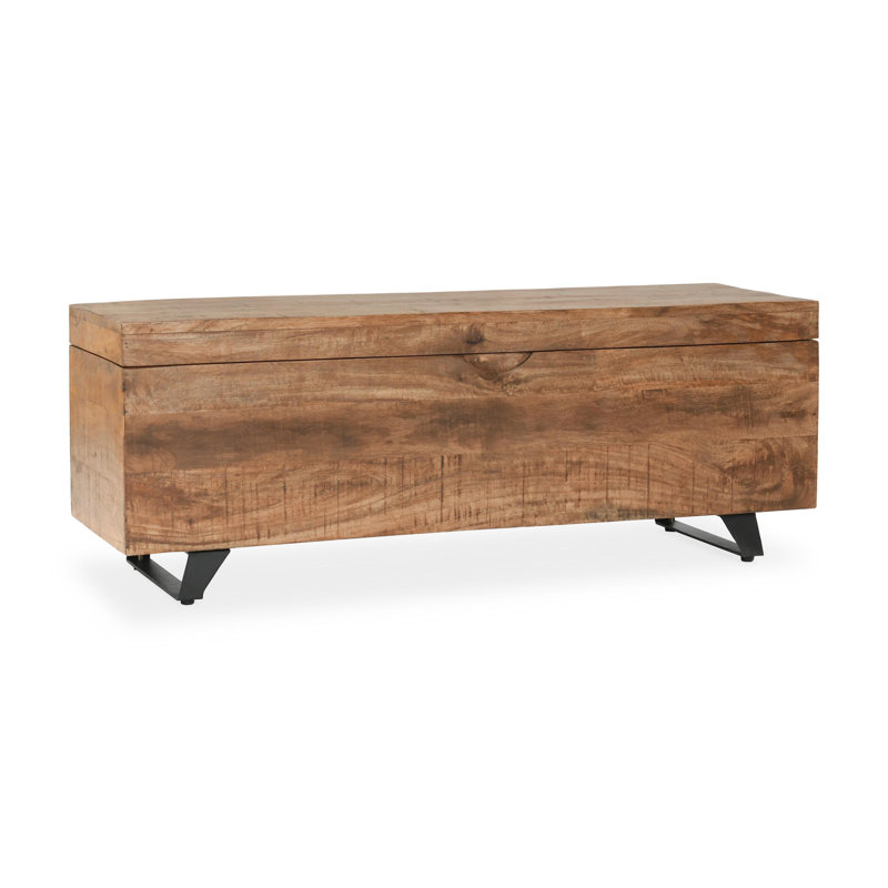 Balderas Solid Wood and Iron Lift-Top Coffee Table Trunk, Natural Brown
