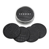 Graphic Image 4 Coasters with Tin Box, Leather,Brown Embossed Croc Leather
