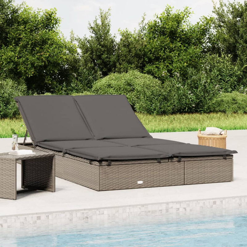 Lit de bronzage pour 2 personnes avec coussins en polyester Latitude Run®, Gris, Gris