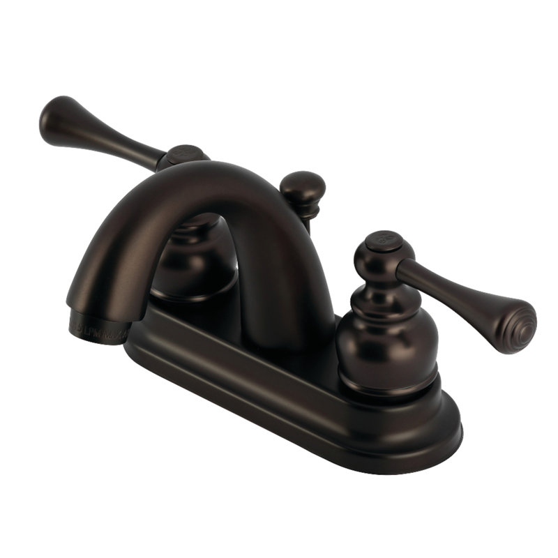 Robinet de salle de bain central à 4 poignées à 3 trous à fixation sur le comptoir en laiton Kingston, Bronze huilé