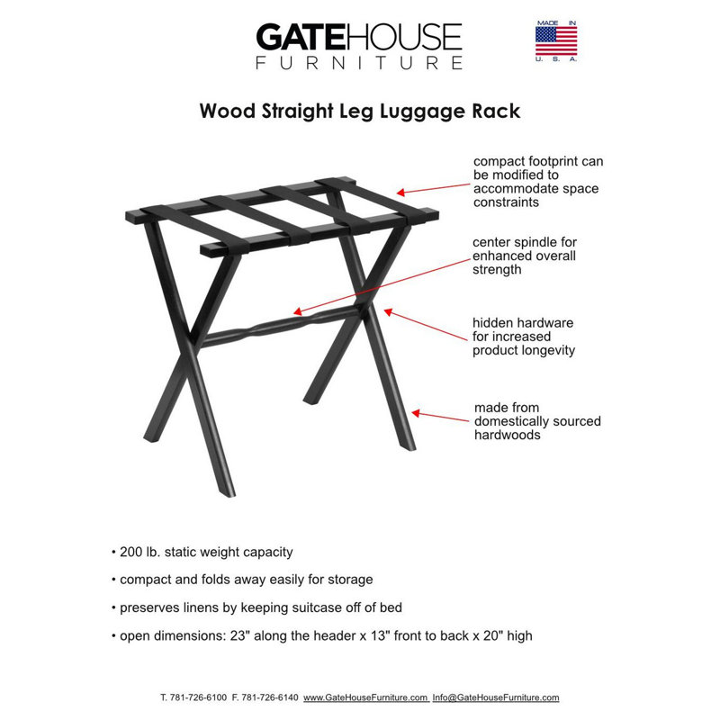 Folding Wood Luggage Rack, Dark Walnut/Beige