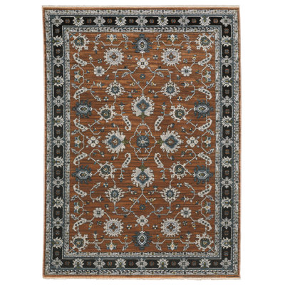 Tapis oriental rouille / gris à bordure Edgette