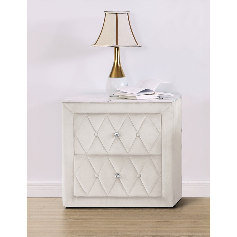 Table de chevet moderne en faux marbre avec deux tiroirs de rangement, pour la décoration de chambre à coucher