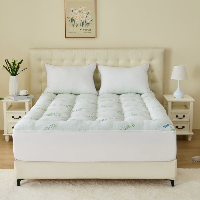 BEDLORE® Rayon Bamboo Mattress Topper, Pillow Top Mattress Pad with 6-18'' Deep Pocket, Soft Bed Topper for Back Pain Relief