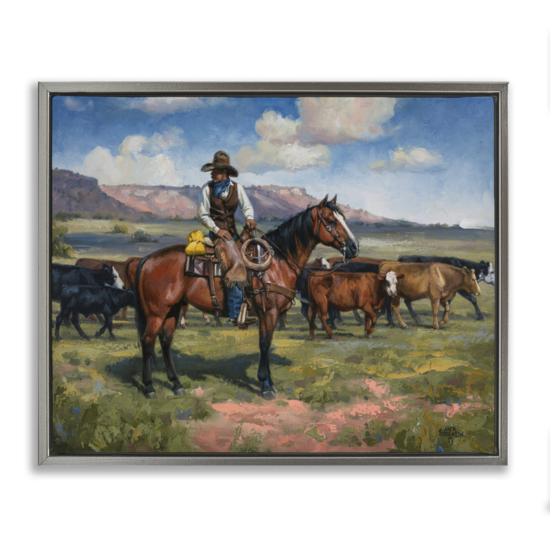 Art mural sur toile flottante Cowboy, H 17 po x l 21 po, Cadre flottant gris lustré