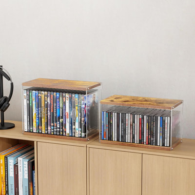 2Pack Stackable Wood Acrylic CD Holder Desk Rack Organizer Holds Up To 60 CD Jewel Cases Media Storage Rack For Movie ， Video Games Collections