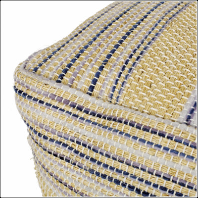 Western Handcrafted Fabric Pouf, Durable Hemp and Wool Blend, Perfect for Seating and Decorative Use in Any Room