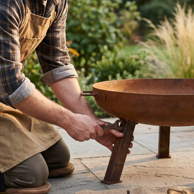 Union Round Wood-Burning Steel Finish Cast Iron Outdoor Raised Fire Pit Bowl - Brown - 30"