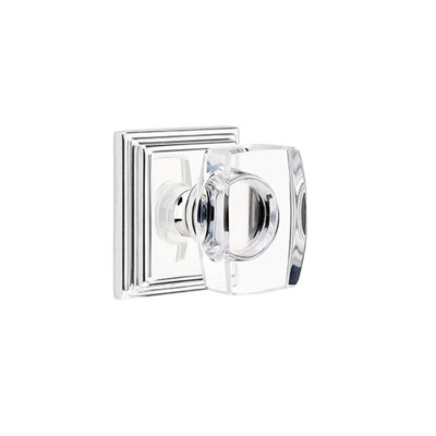 Ensemble de boutons de passage Emtek avec rosette Wilshire et bouton en verre Windsor