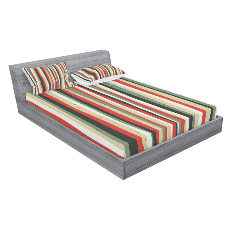 Microfiber Striped Sheet Set, Full Sheet Set + Fitted Sheet + 2 Pillowcases, Pink/White Striped
