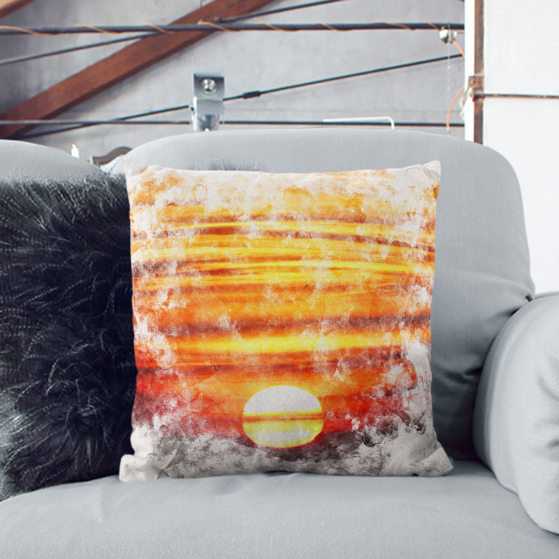 The Sunset Watercolour Square Throw Cushion, 40cm H x 40cm W x 15cm D, Beige, Brown, Red