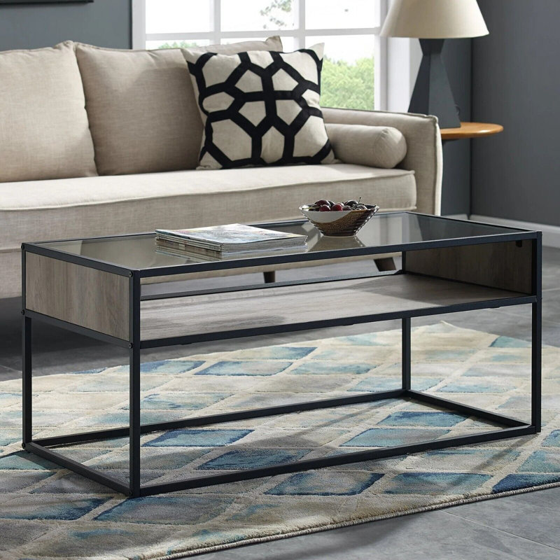 Frame Coffee Table with Storage, Grey Wash