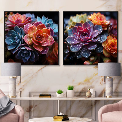 Colorful Succulents Come Alive - Succulent Square Collage Set Of 2